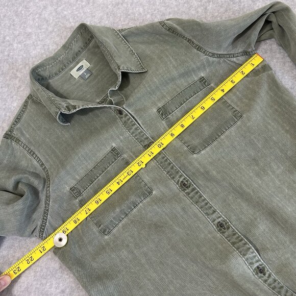 OLD NAVY Womens Tunic Top L Green Long Sleeve Soft Washed Tencel Button Up Shirt - Picture 4 of 8